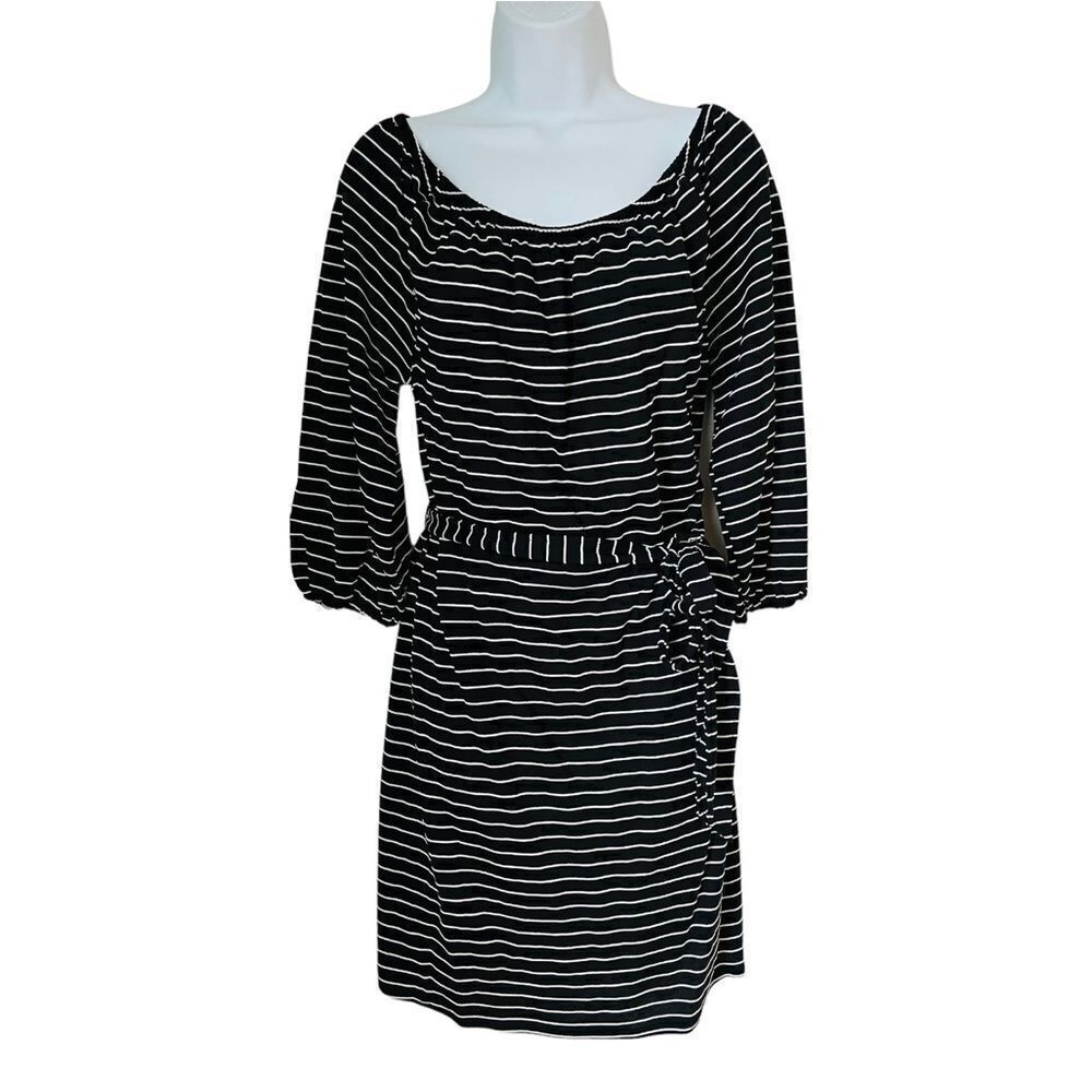 NWT Bobeau Black White Stripes off shoulder Dress sz L